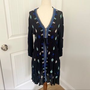 Blue/Black Free People Dress with Embroidery Small